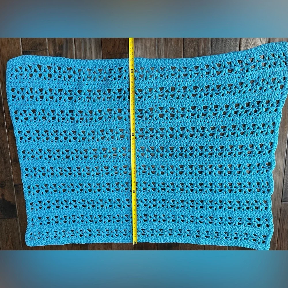 HAND Crocheted CHUNKY Lapghan BLUE Lap BLANKET